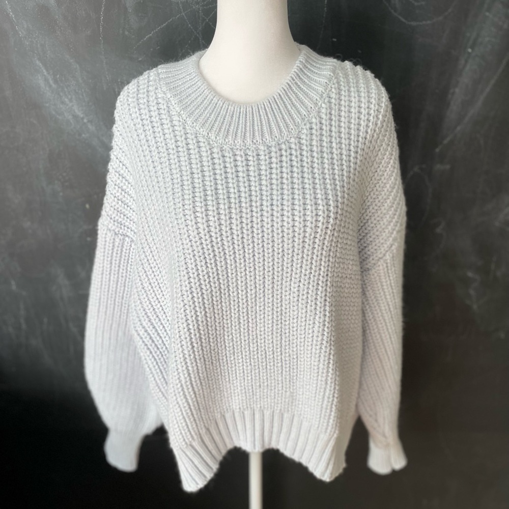 H&M Light Blue Chunky Mockneck Oversized Crewneck Sweater Blouson Sleeve Sz L